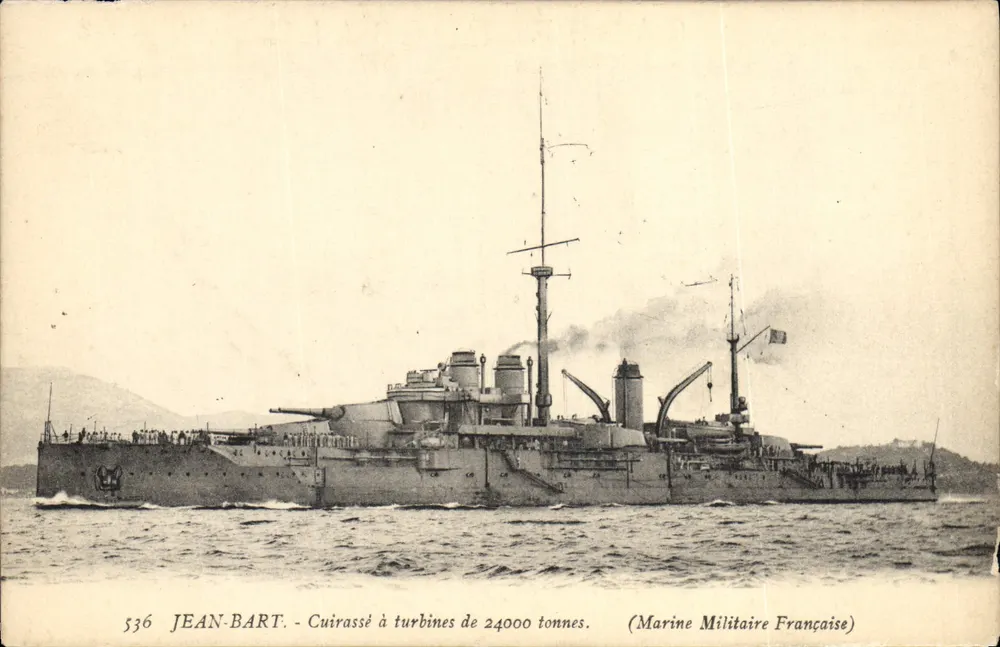 Jean-Bart - Navio blindado a turbinas de 24000 toneladas — Marinha Militar Francesa — Editor: Estabelecimentos de Impressão Fototipográfica Toulon, n° 536 - Frente