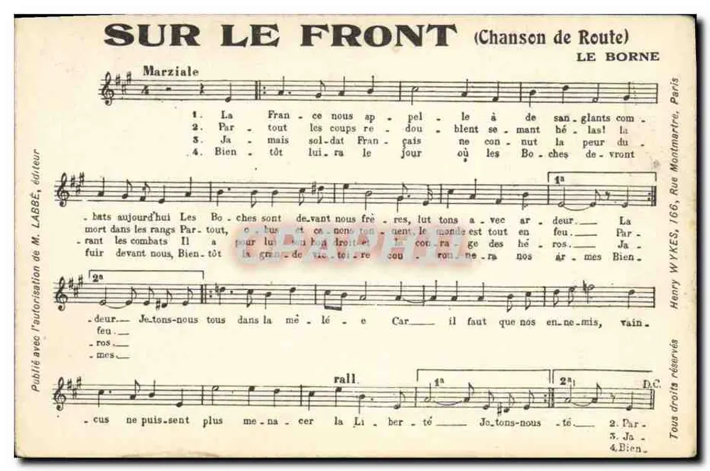 No Fronte (Canção de Estrada) — Marziale — Le Borne — Publicado com a autorização de M. Labbé, editor - Frente