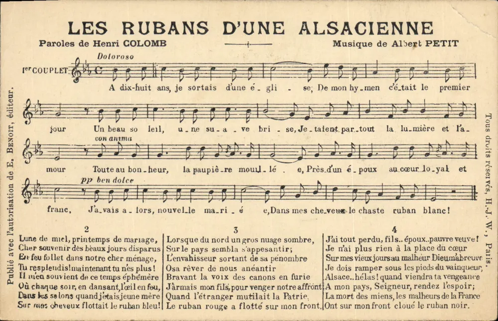 Die Schleifen einer Elsässerin — Lied — E. Benoîtr, Verlag - Vorderseite