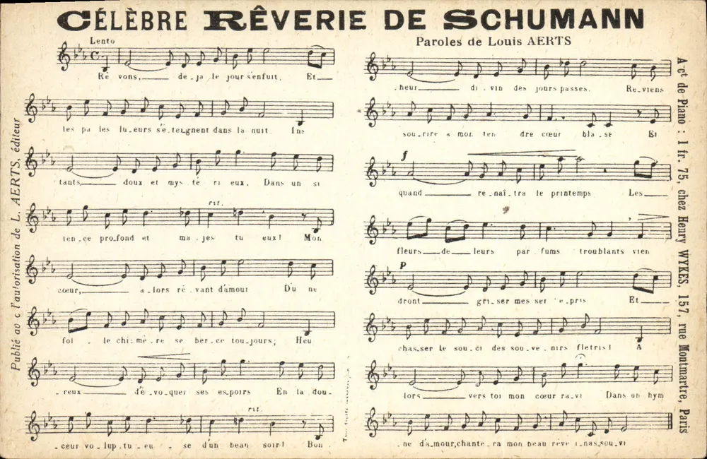 Réverie de Schumann — Text von Louis AERTS — Verlag Henry WYKES, Paris - Vorderseite