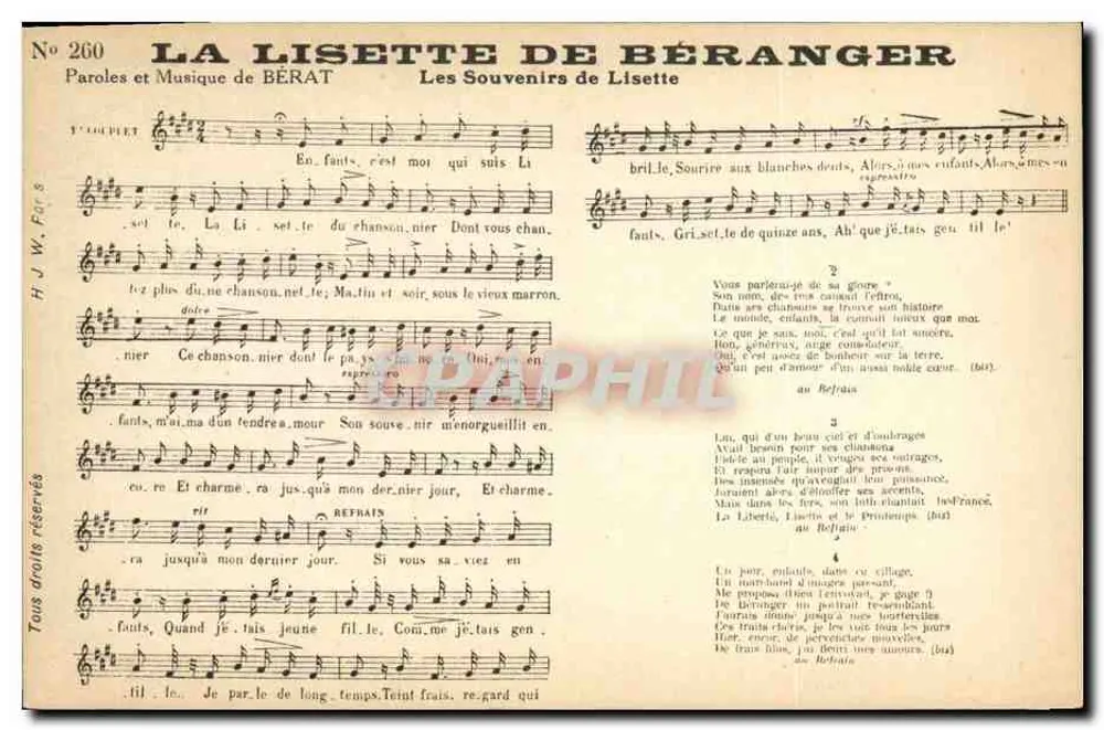 La Lisette — Les Souvenirs de Lisette — Text und Musik von Bérat — Nr. 260 - Vorderseite