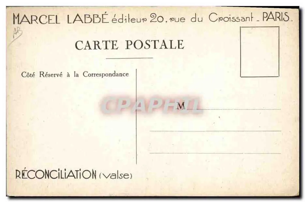 Versöhnung — Walze von G. MillandY nach der Musik von L. Closset — Marcel Labbé, Verleger - Rückseite