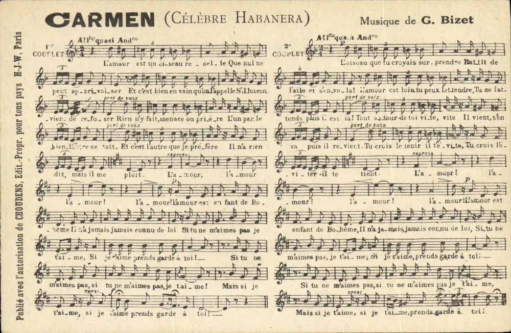 Carmen (Berühmte Habanera) — Musik von G. Bizet — Editions CROUDENS, Paris - Vorderseite