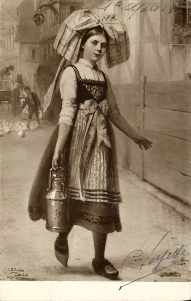 Junge Frau im elsässischen Kleid — Die Milchstunde in der Oberelsass — Jacques Scherrer, Paris - Vorderseite