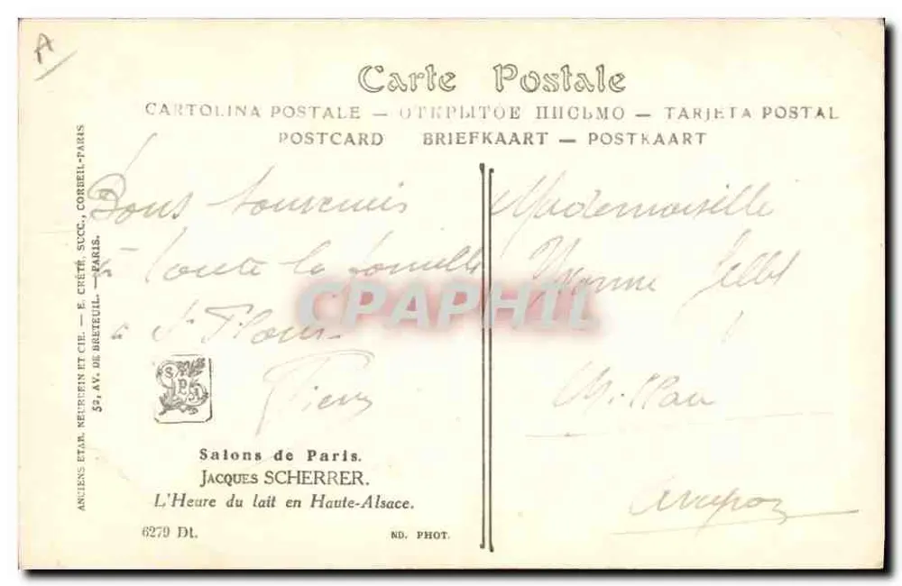 Junge Frau im elsässischen Kleid — Die Milchstunde in der Oberelsass — Jacques Scherrer, Paris - Rückseite
