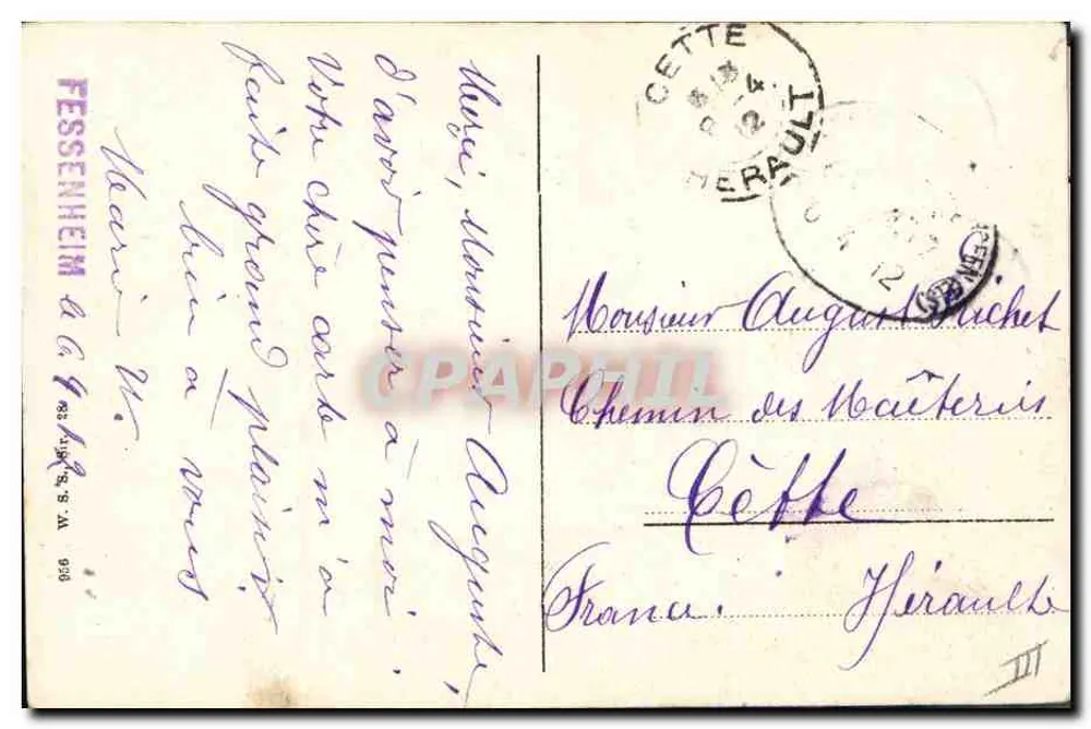 Alsacienne — femme en costume traditionnel — éditeur W. S. W. Fessenheim, n° 856 - Rewers