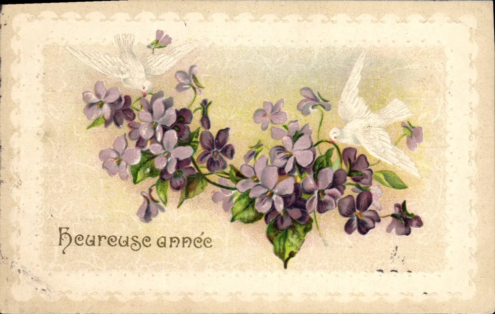 Violette e colombi — Buon anno — Unione postale universale - Recto