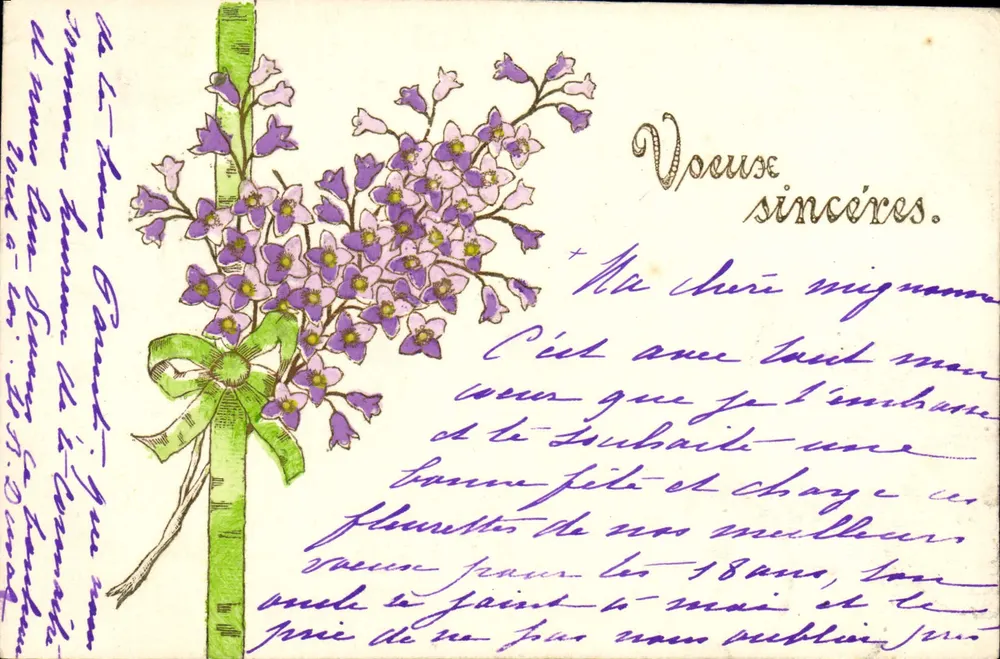 Bouquet de fleurs violettes — éditeur non visible — n° de série non visible - Frente