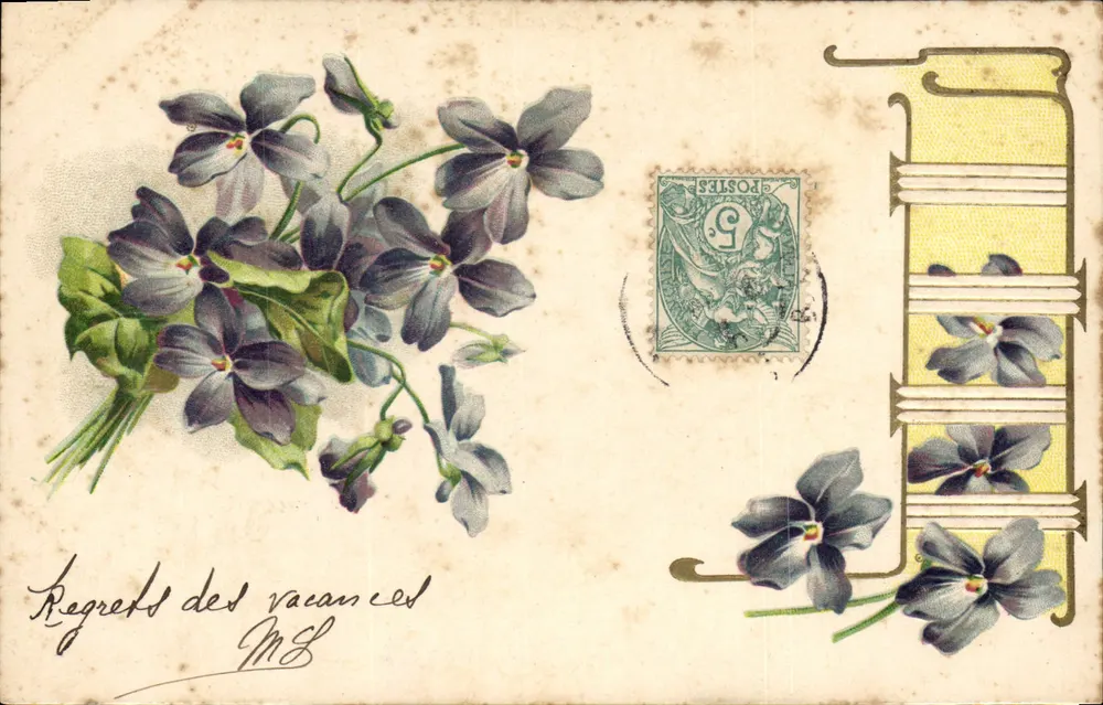 Violetas — Regrets das férias — União Postal Universal - Frente