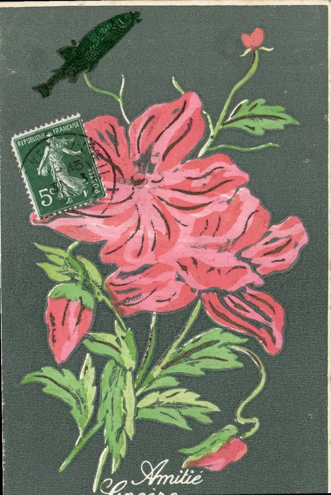 Flor rosa — Amizade — editor desconhecido, número de série não visível - Frente