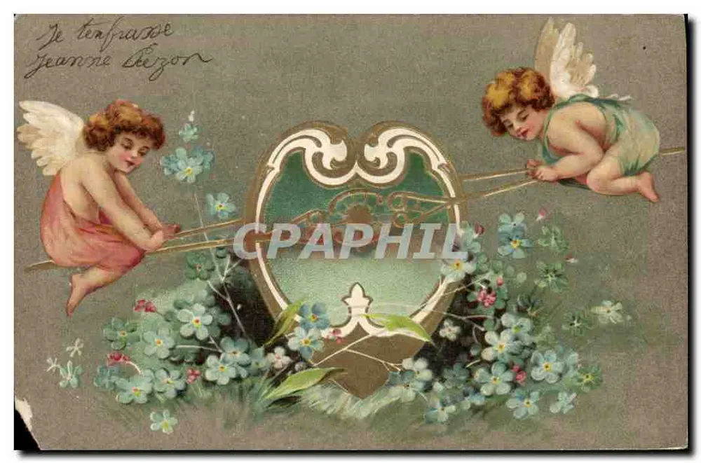 Cupido's die de harp spelen — versierde hart — uitgever niet zichtbaar - Voorkant