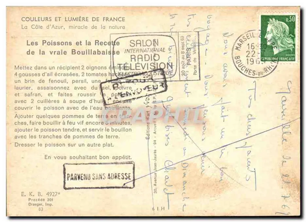 Frische Fische — Côte d'Azur — Draenger Editions, Nr. 4927* - Rückseite