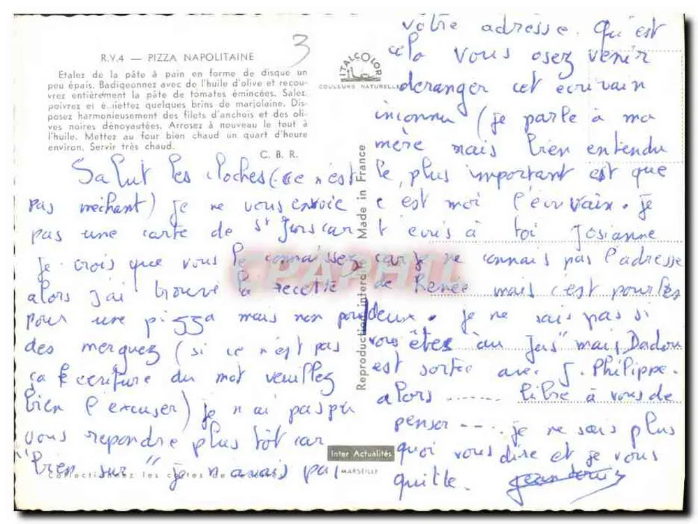 De Neapolitaanse Pizza — Recept en kustlandschap — Uitgever: Inter Actualités, Marseille - Achterkant
