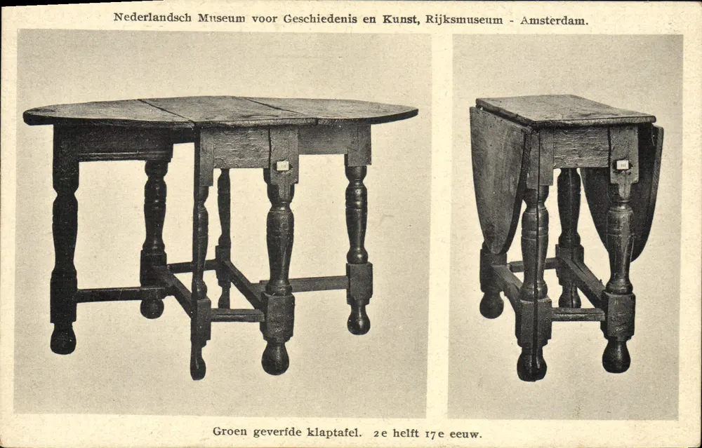 Mesa dobrável verde — segunda metade do século XVII — Nederlandsch Museum voor Geschiedenis en Kunst, Rijksmuseum - Amsterdam. - Frente