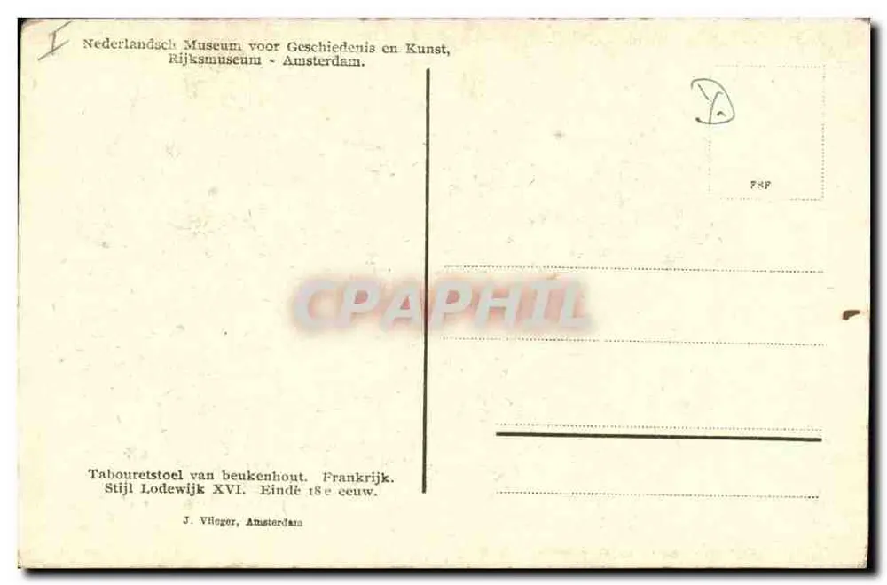 Tabouret de madeira de carvalho — fim do século XVIII — J. Vlieger, Amsterdam - Verso