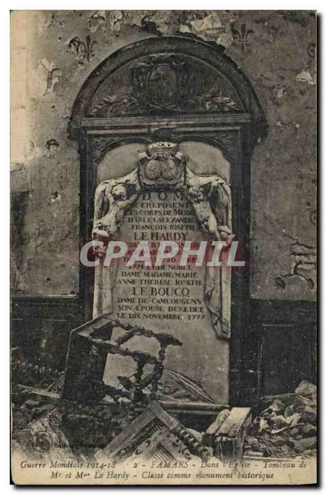 Famars - Grab von Herrn und Frau Le Hardy - historisches Denkmal in der Kirche - Vorderseite