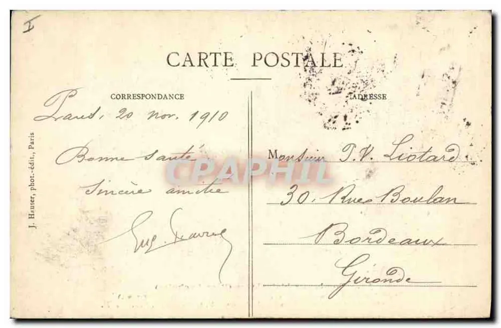 Columbarium — Tumbas históricas (Père-Lachaise) — J. Hauser, fot.-edit., Paris - Verso