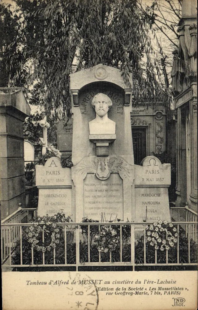 Grab von Alfred de Musset auf dem Friedhof Père-Lachaise — Ausgabe der Gesellschaft « Les Mussettistes », rue Geoffroy-Marie, 7 bis, PARIS - Vorderseite