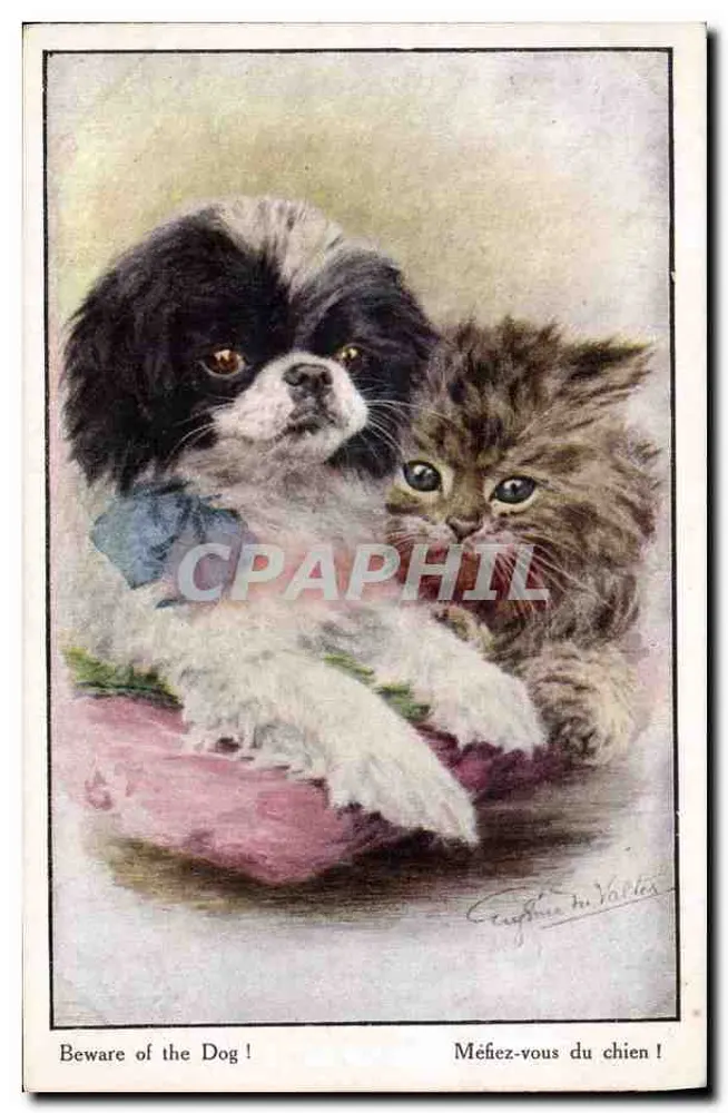 Hund und Katze — Warnung — Künstlerische Serie, Nr. 2840, Florence House Barnes, London - Vorderseite