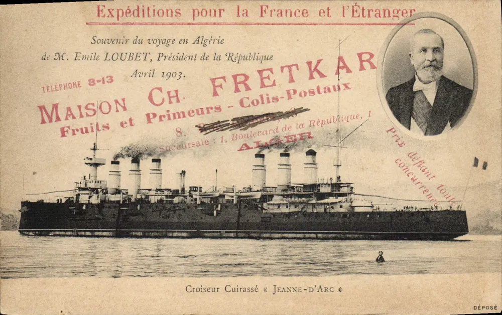 Panzerkreuzer « Jeanne-d'Arc » — Erinnerung an die Reise des Präsidenten Émile Loubet nach Algerien — Maison CH. Fretkar, Algier - Vorderseite
