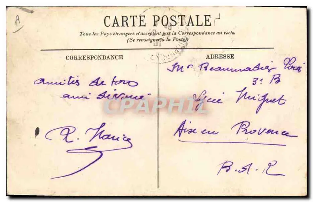O Jauréguiberry — Marinha de Guerra — LL. — Editor: Postes, n° 125 - Verso