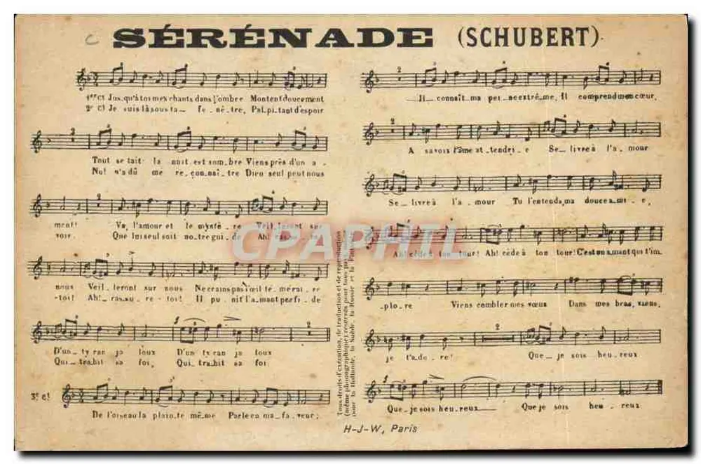 Serenata (Schubert) — Partitura musical — H-J-W, Paris - Frente