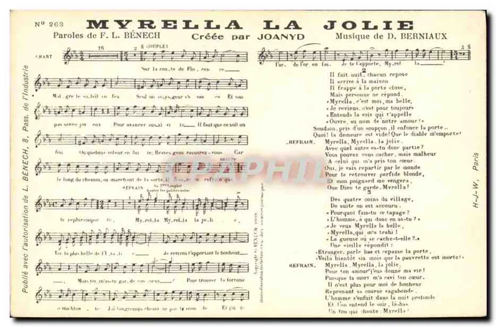 Myrella la Jolie — Lied — Verlag nicht sichtbar, Nr. 263 - Vorderseite