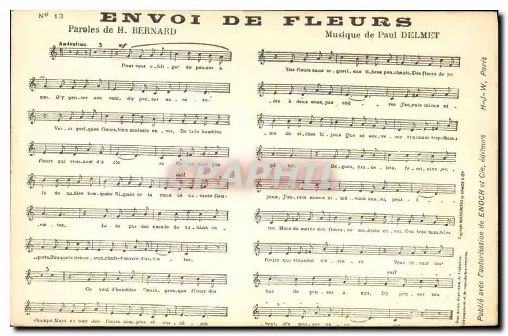Envio de Flores — Palavras de H. Bernard, Música de Paul Delmet — H.-J.-W. Paris, editores, N° 13 - Frente