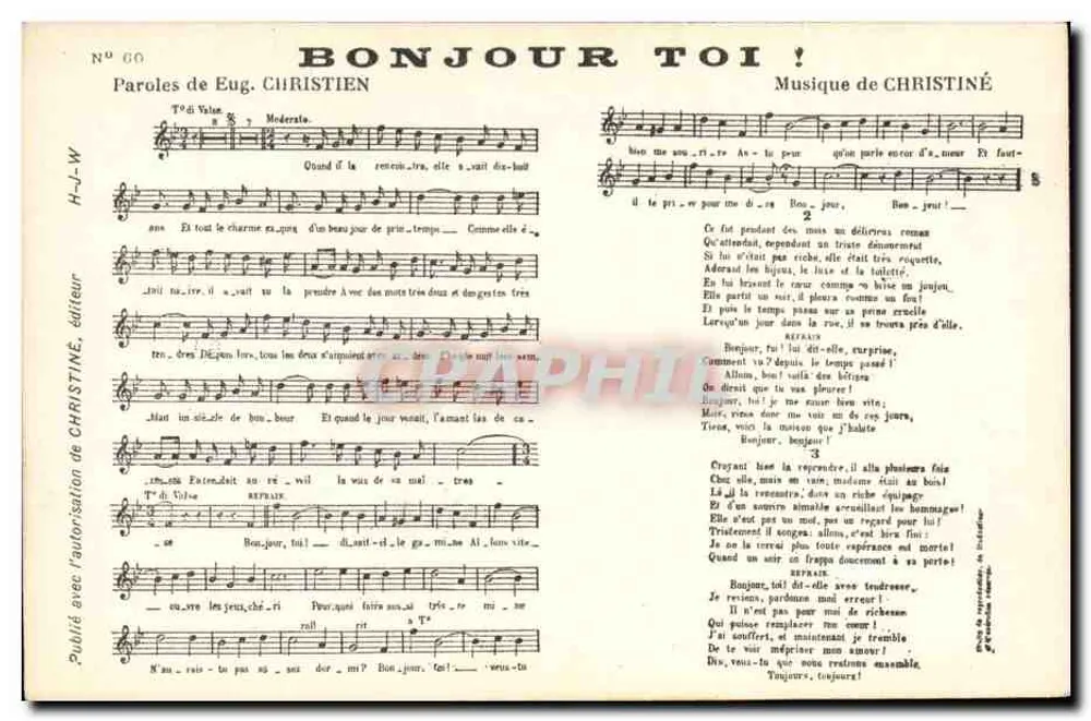 HALLO, DU! — Text von Eug. CHRISTIEN, Musik von CHRISTINÉ — H-J-W, Verlag, n° 60 - Vorderseite