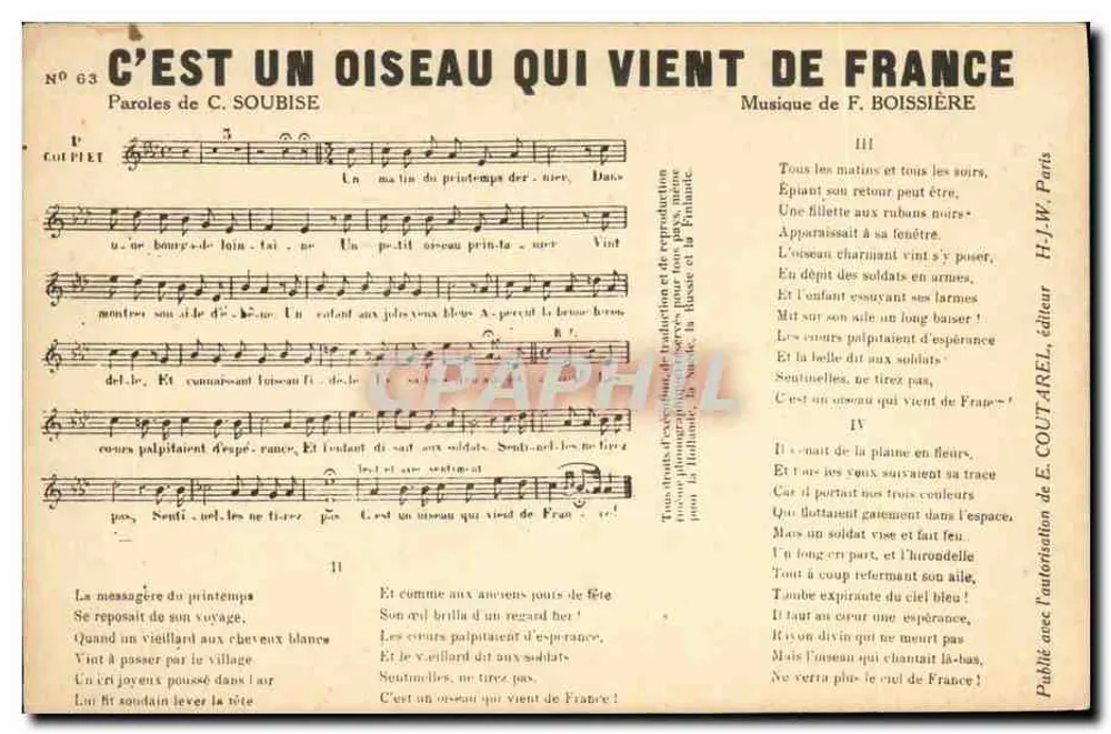 Ein Vogel aus Frankreich — Nr. 63 — H.-J.W. AREL, Verlag - Vorderseite