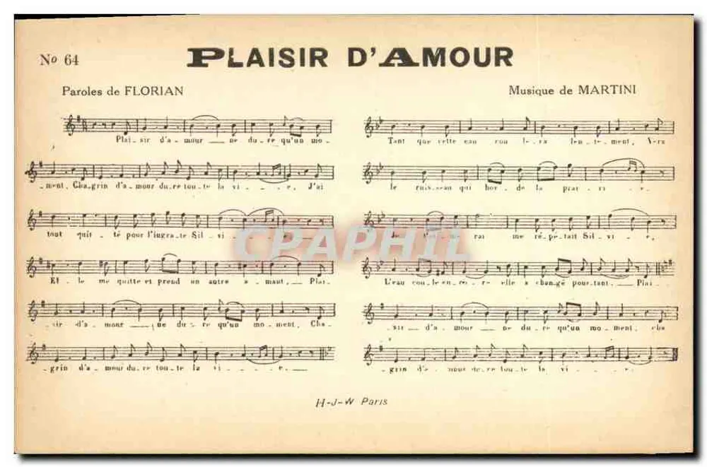Plaisir d'Amor — No 64 — H-J-W Paris - Frente