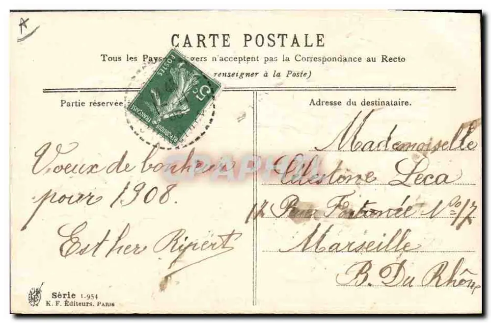 Flores de Cabrières — Carte postale illustrée — K.F. Éditeurs, Paris, Série 1.954 - Verso