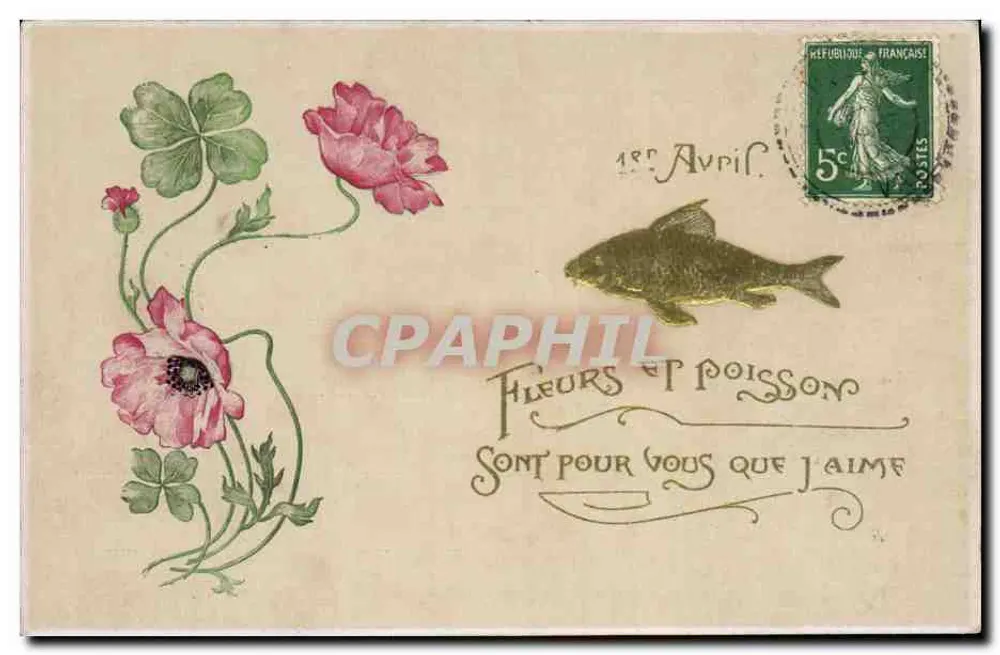 Blumen und Fisch — 1. April — Französische Republik 5c - Vorderseite