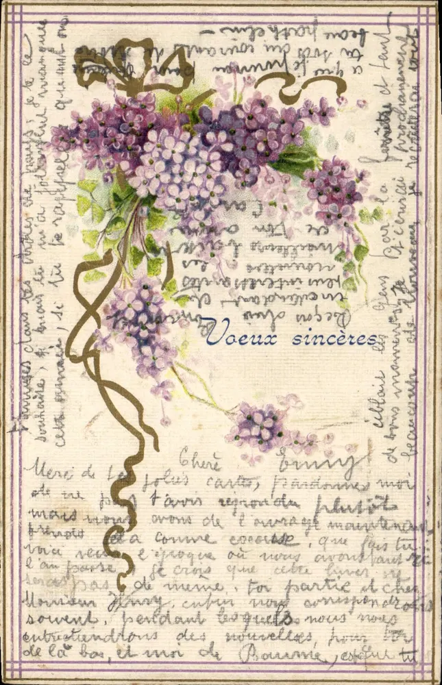 Flores de lila — carta postal decorativa — editor não identificado - Frente