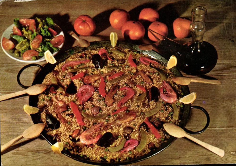 Paella valenciana — plat typique — Championnat du Monde Cyclistes, Marmarès, Espagne - Recto