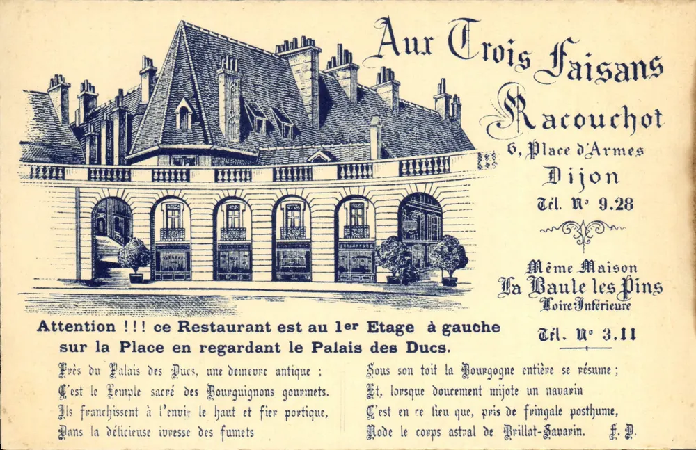 Aur Trois Faisans — Restaurant in Dijon — Racouchot, 6 Place d'Armes - Vorderseite