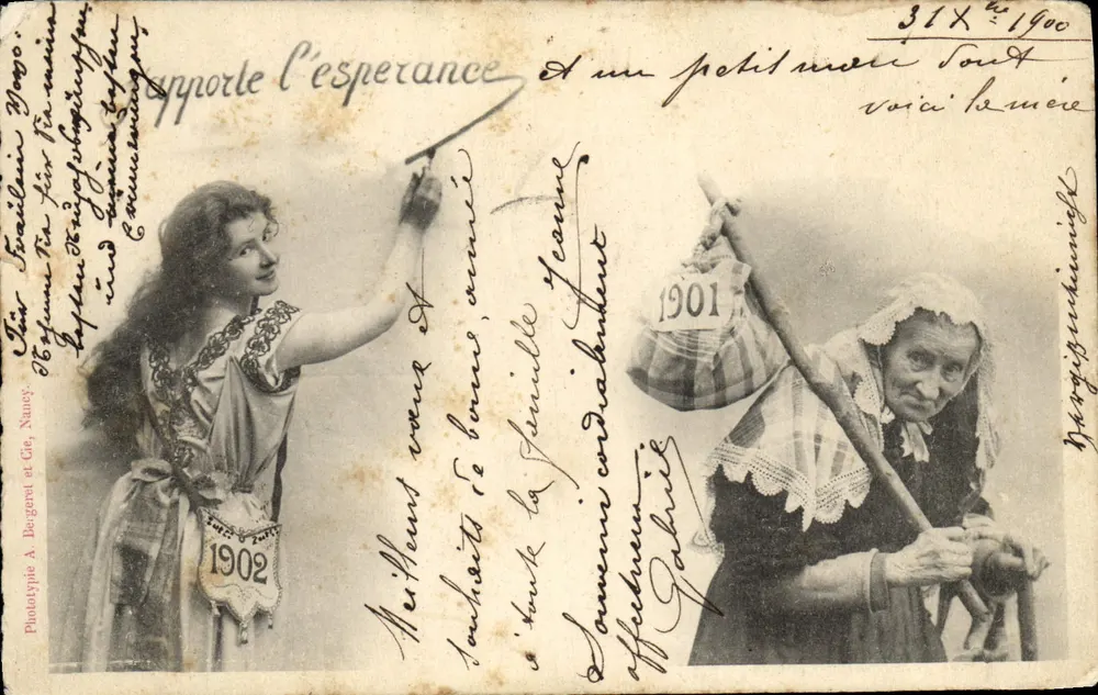 Junge Frau und alte Frau — Postkartenmotiv aus dem Jahr 1902 — Phototype A. Bergere et Cie, Nancy - Vorderseite