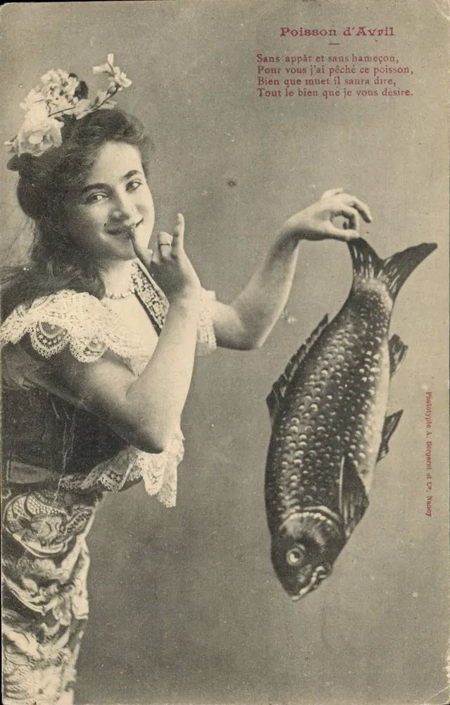 Junge Frau mit Fisch — April-Fisch — Phototypie A. Bergnet et Co. Maury - Vorderseite