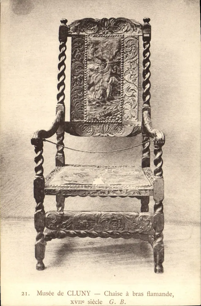 Cadeira de braços flamenga — xviiie século — Museu de CLUNY — G. B. - Frente