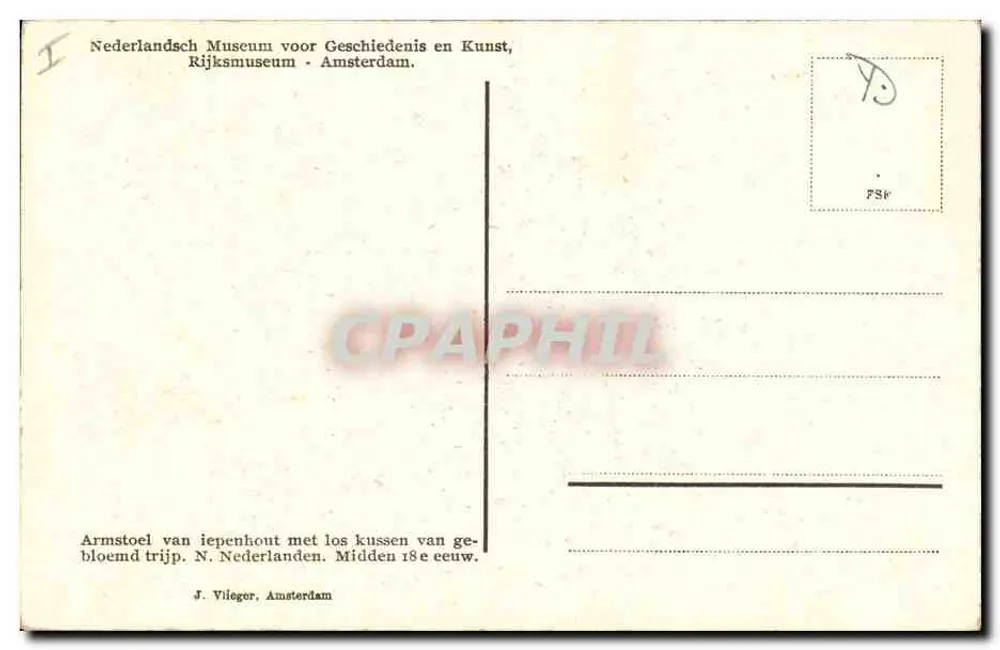 Cadeira com braços em ipê — meio do século XVIII — J. Vlieger, Amsterdam - Verso