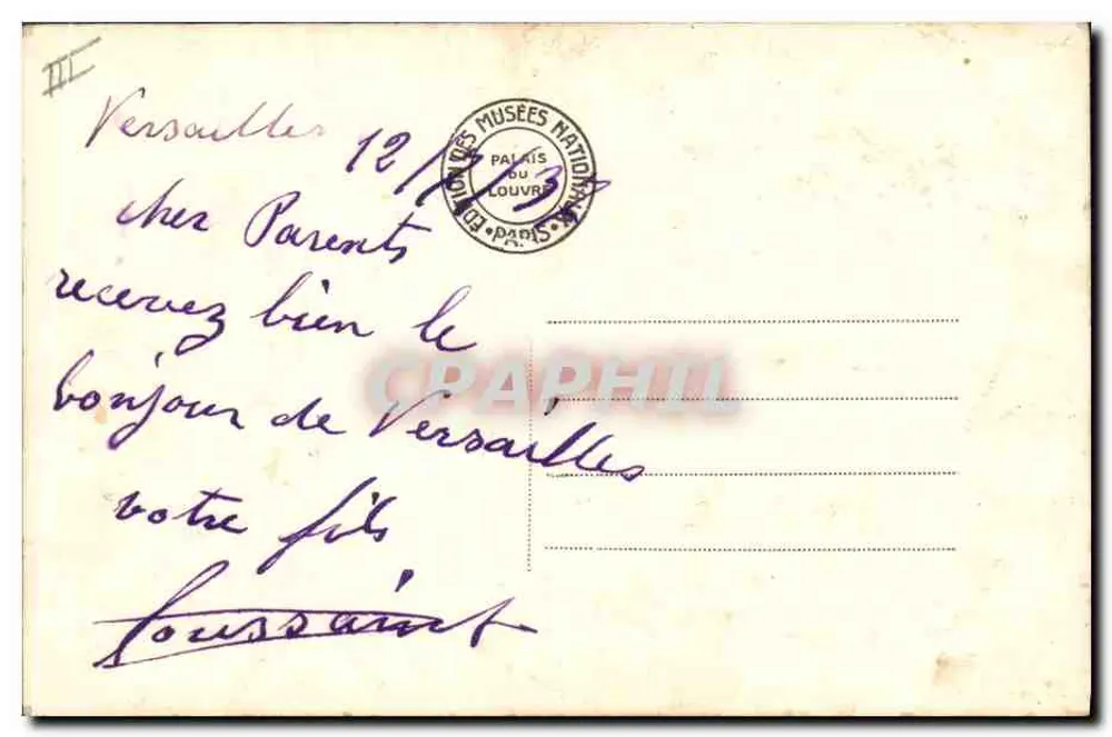 Palácio de Versalhes — Mesa sobre a qual foi assinado o Tratado de Paz de Versalhes em 28 de Junho de 1919 — n°105 - Verso