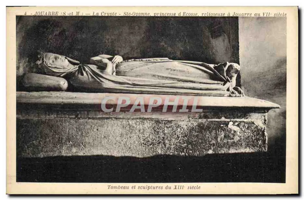 Jouarre (S-et M.) — Die Krypta — Ste-Ozanne, Prinzessin von Schottland, religiöse Frau in Jouarre im 7. Jahrhundert — Grab und Skulpturen aus dem 13. Jahrhundert - Vorderseite