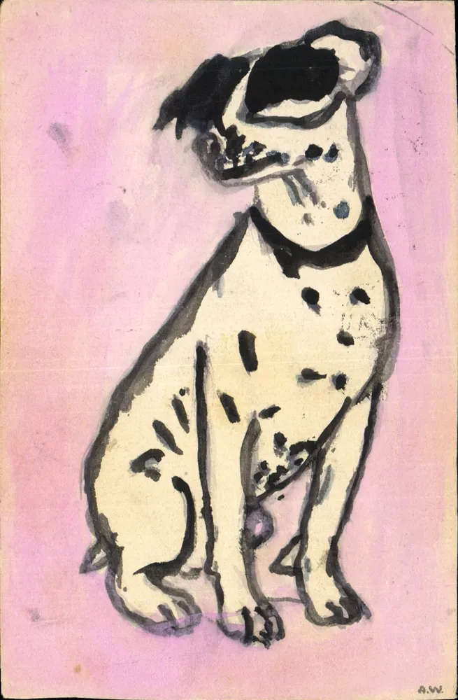 Cão Dalmata — desenho a tinta e aquarela — A.W. (assinatura) — editor desconhecido - Frente