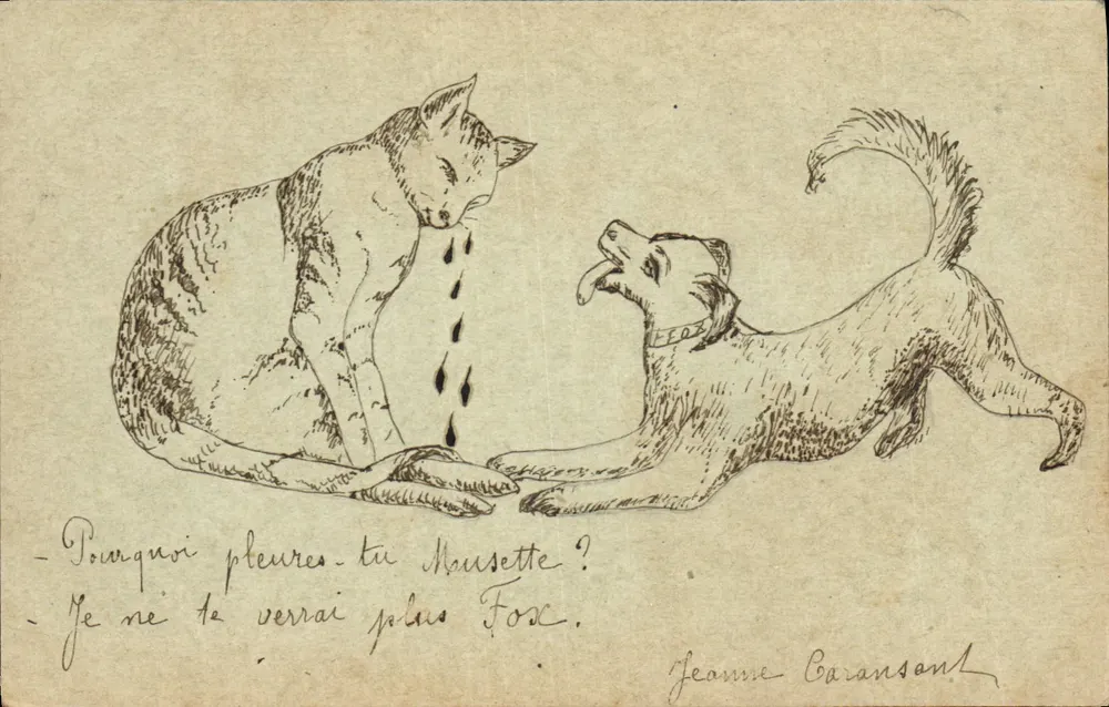 Gato e cachorro — cena emocionante — desenho de Jeanne Caransont - Frente