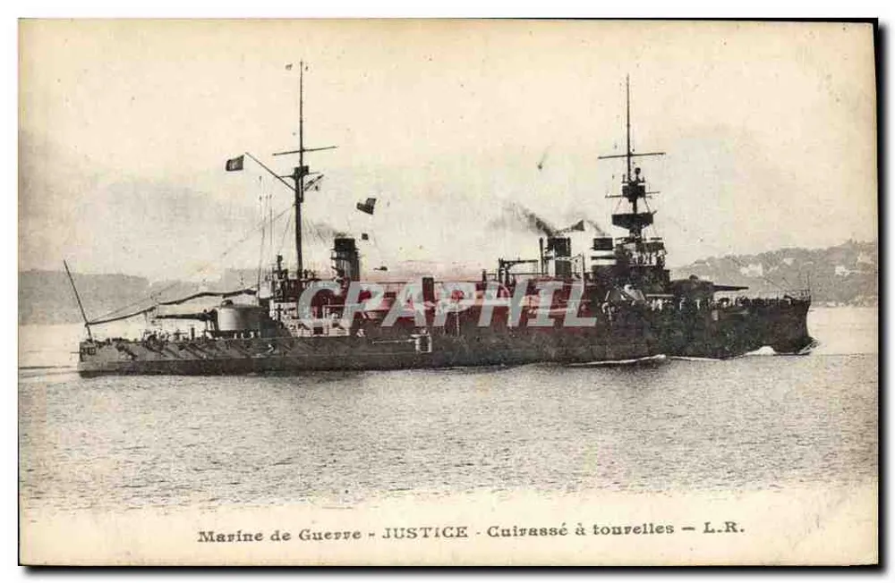 Marinha de Guerra - JUSTIÇA - Navio de couraça com torre - L.R. - Frente