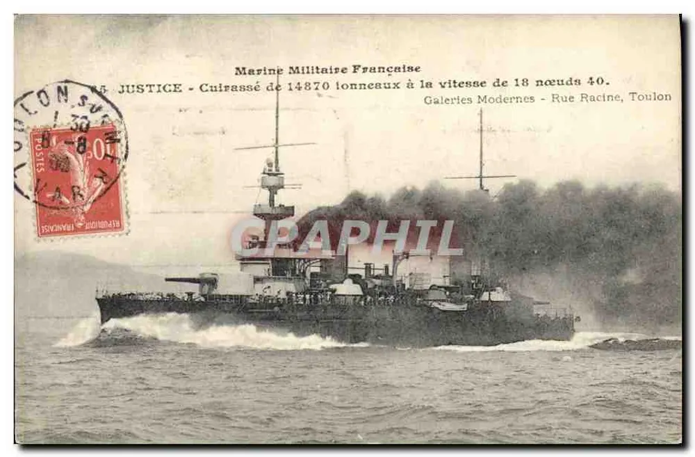 Cruzador Justice — Marinha Militar Francesa — Galeries Modernes, Rue Racine, Toulon - Frente