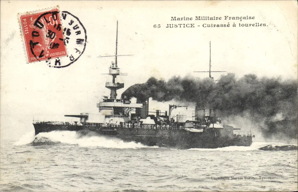 Cruzador Justice — Marinha Militar Francesa — Fototipia Marius Bar, Toulon - Frente