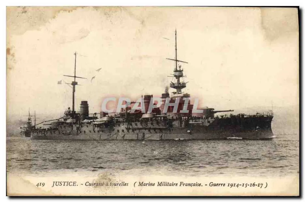 Cuirassé Justice — Marinha Militar Francesa — Guerra 1914-15-16-17 - Frente
