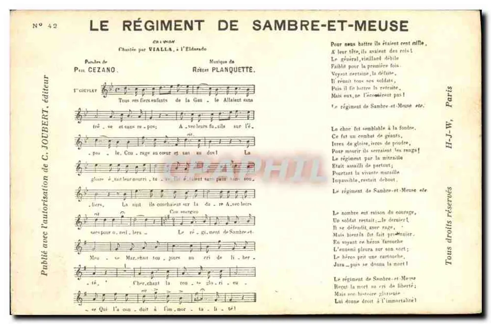 Das Regiment Sambre-et-Meuse — Militärsong — C. JOUBERT, Verlag, Nr. 42 - Vorderseite