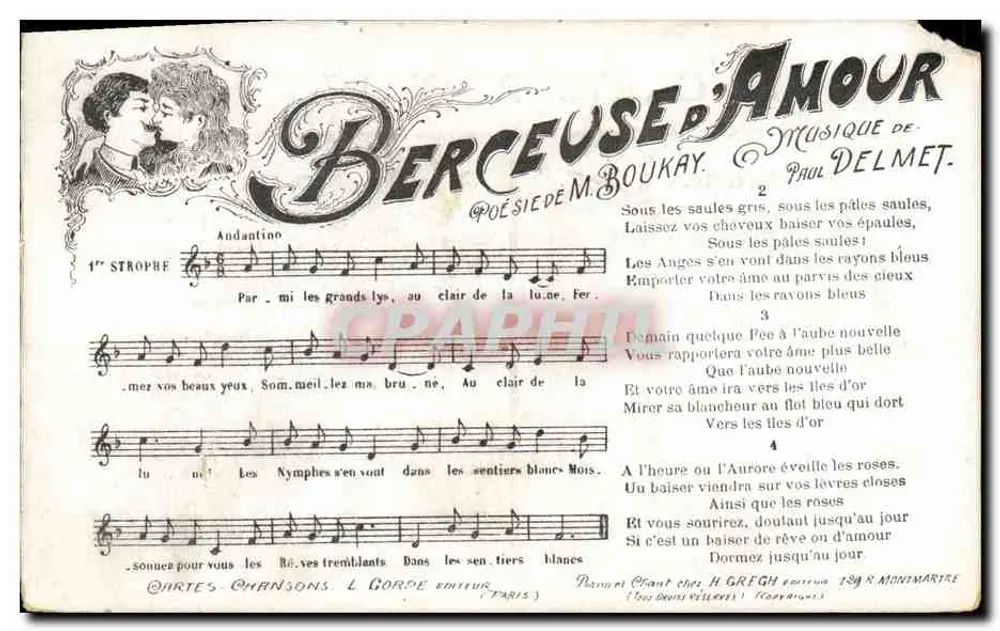 Wiegenlied der Liebe — Gedicht von M. Boukay, Musik von Paul Delmet — Verlag: Charles Chanson, 1894 - Vorderseite